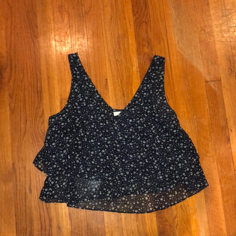 Blue Floral Ruffle Tank